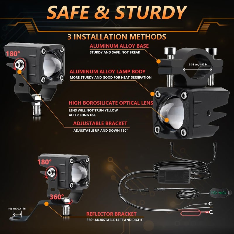 MONDEVIEW LED Motorcycle Auxiliary Light Kit, 5 Modes, Spot Driving Lights, Compatible with Tractor Truck ATV UTV SUV Boat, 2 PCS - Image 5